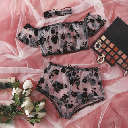 

ERTUTUYI Lingerie Flower Embroidery Thong Underwear New Sleepwear Neck Ring