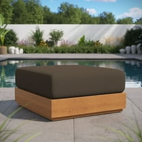 Modway Tahoe Outdoor Patio Acacia Wood Ottoman in Natural Cocoa