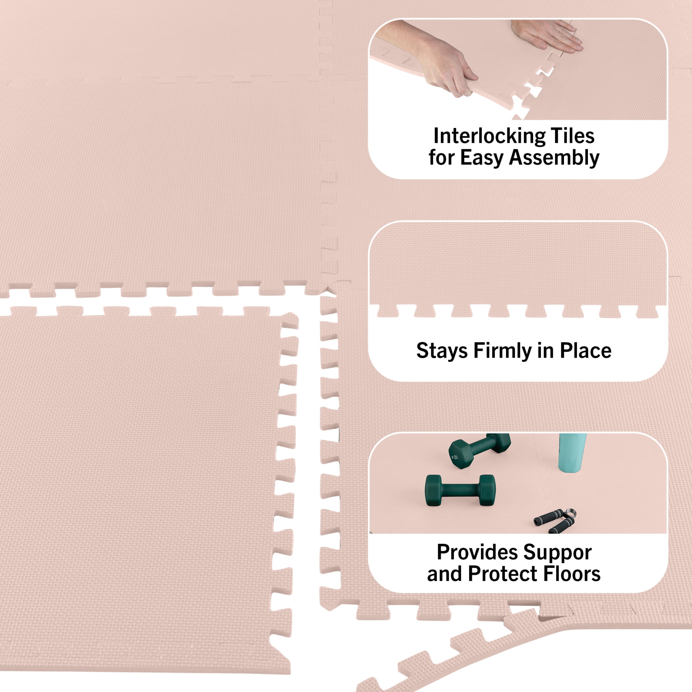 Stalwart 24sqft Foam Floor Tiles - Soft Nontoxic Baby Play Mat, Pink