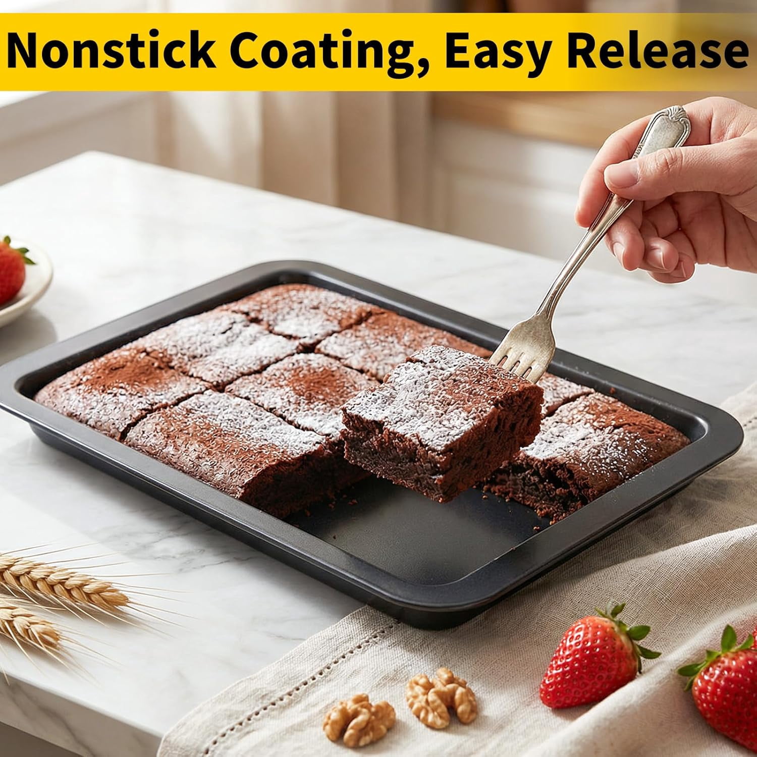 Cookie Sheets for Baking, 2 Pack 13x9 Inch Black Baking Pans Tray, Nonstick Carbon Steel Cookie Pan Sheet for Oven Roll Cake Brownie, Cooking, Roasting, Serving