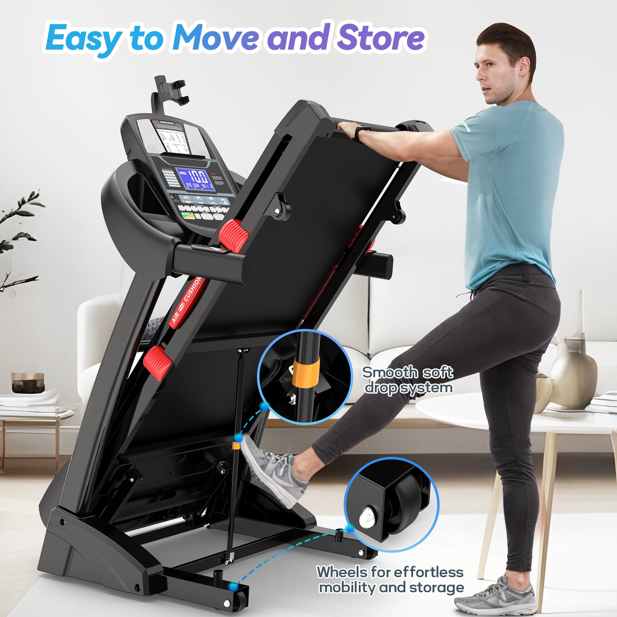 300lb Capacity Treadmill, 5HP Folding Treadmill w/ 15% Auto Incline, 10MPH Fast Speed, 64+3+3+1 Preset Programs, Portable Walking Jogging Machine