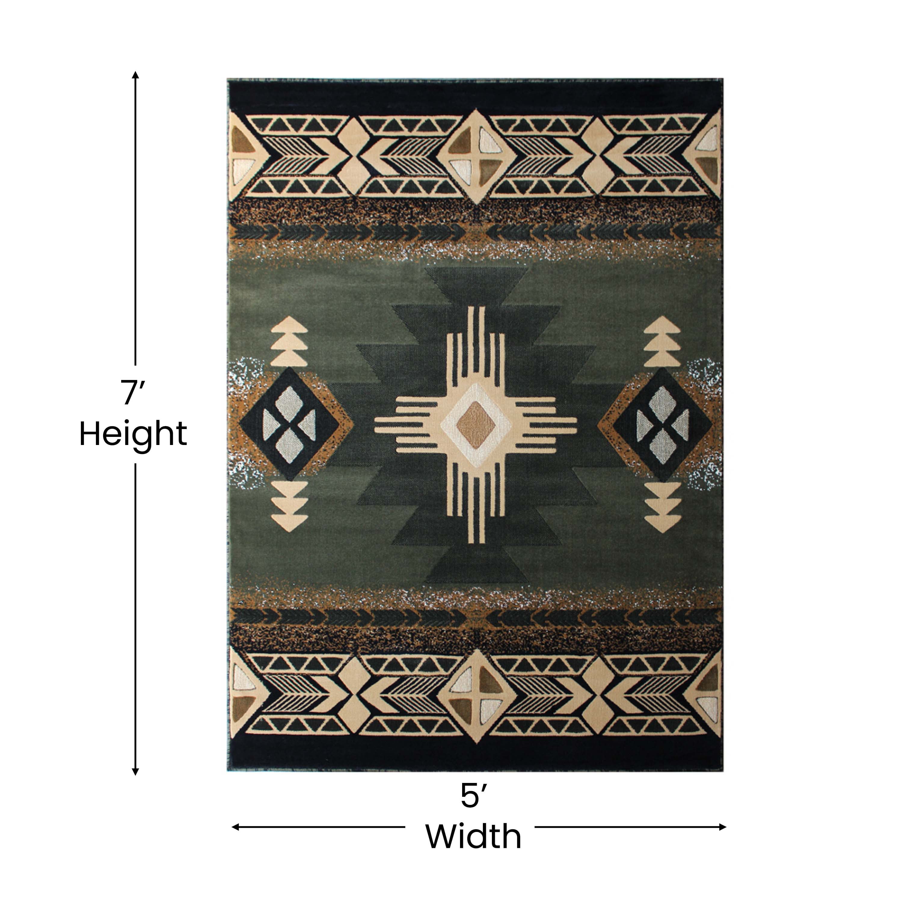 BizChair South West Native Area Rug Design C318 Sage Green (5 Feet X 7 Feet)