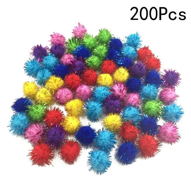 200pcs Assorted Sparkle Glitter Pom Poms Balls for Arts Craft Kids DIY Accessories 30mm