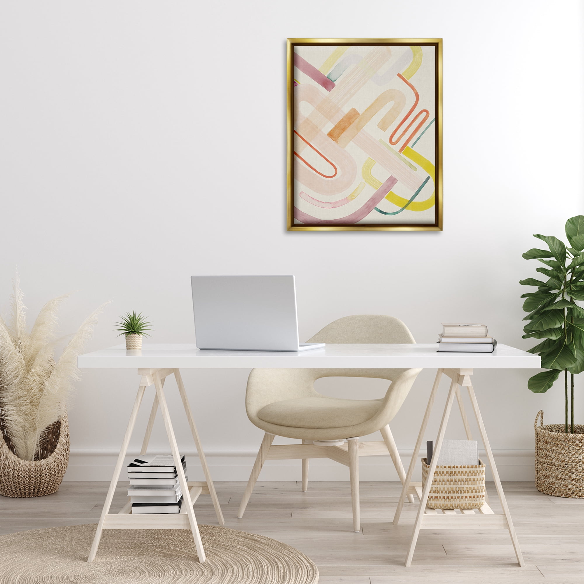 Stupell Industries Overlapping Curved Shapes Abstract Painting Gold Floater Framed Canvas Art Print Wall Art, 25 x 31