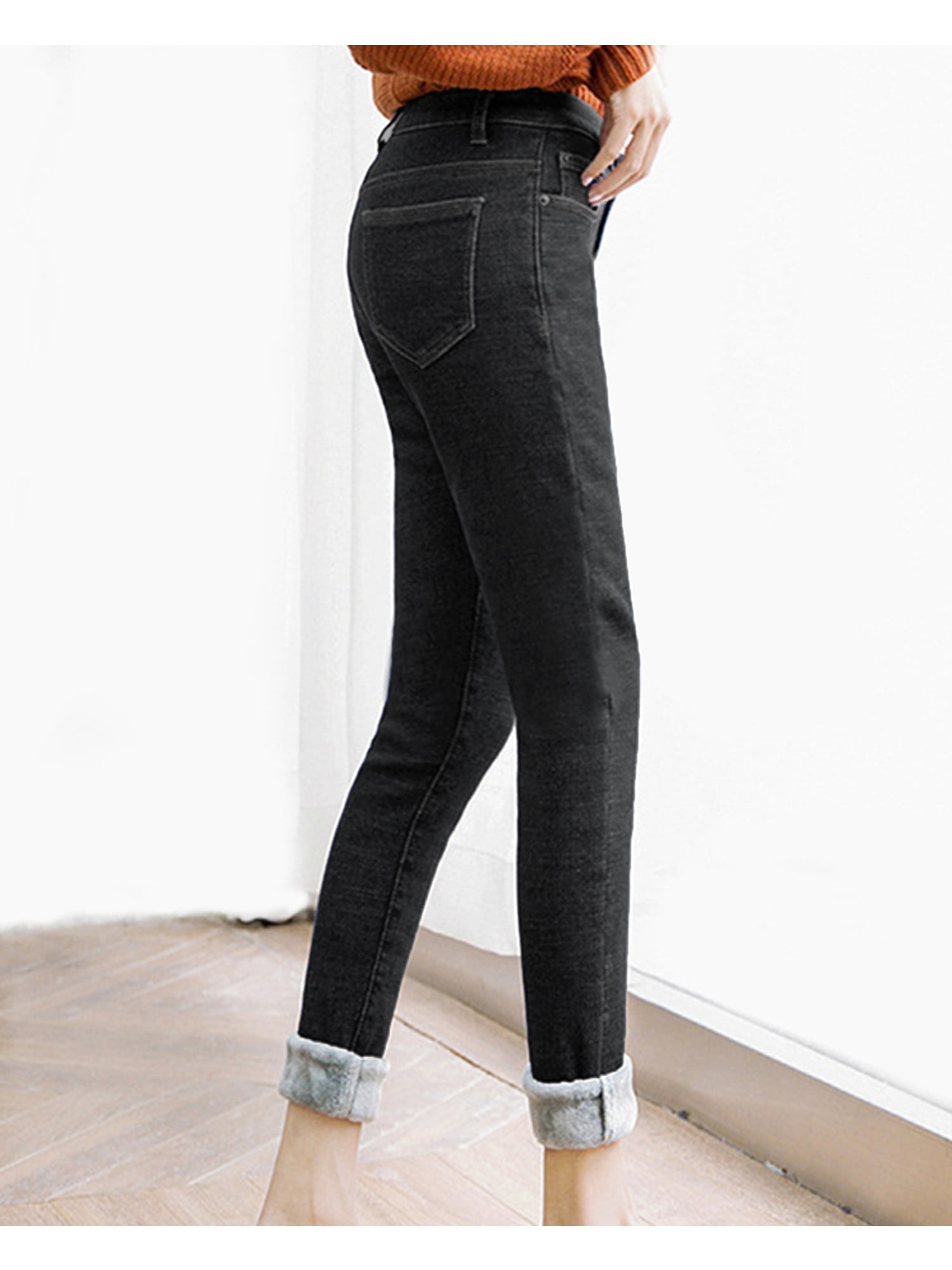 Women Winter Jeans Thick Pants Fleece Lined Plush Straight Stretch Warm  Jeggings