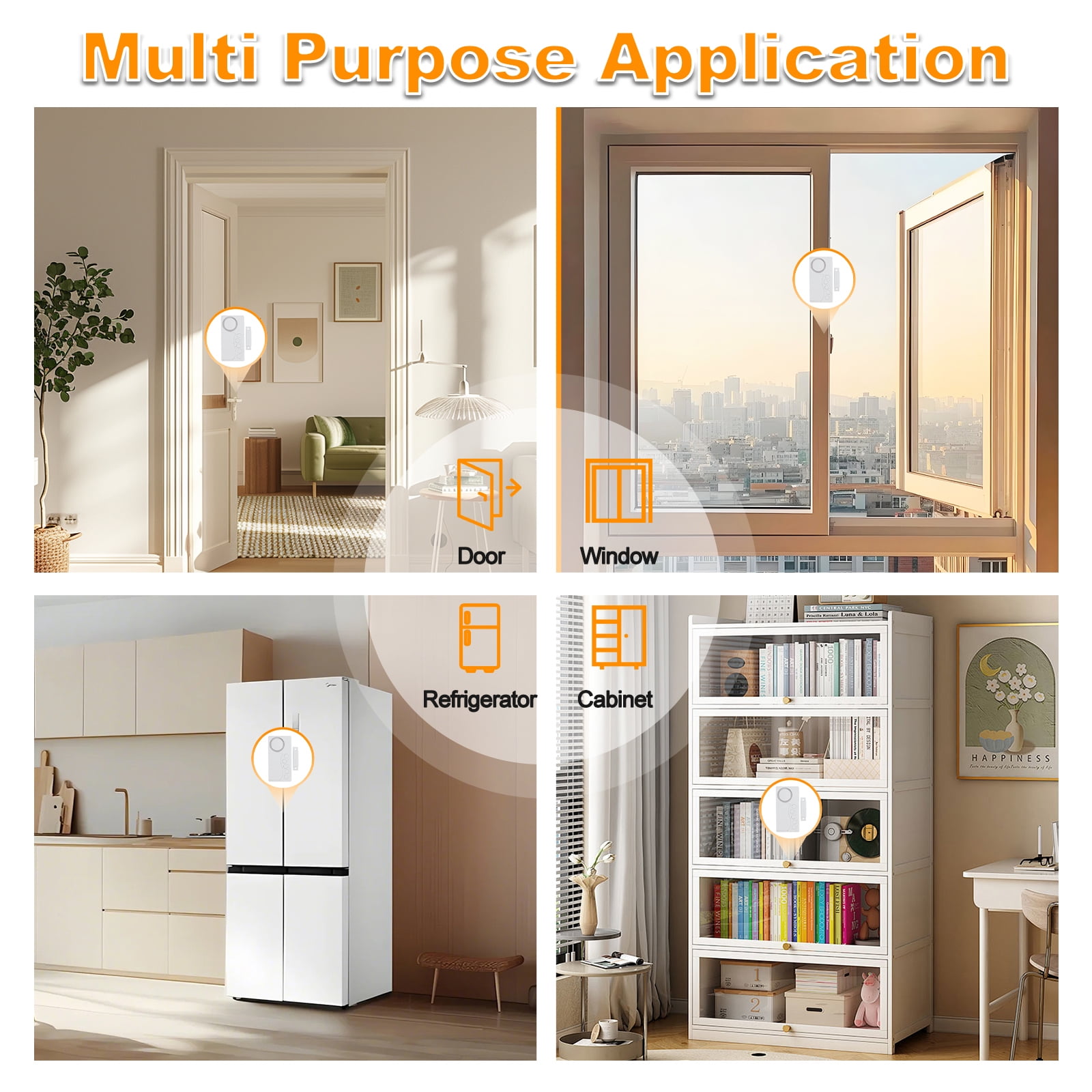 NineLeaf Freezer Door Alarm,Door and Window Alarms for Home Security,3/15/30/60 Seconds 4-In-1 Door Magnetic Refrigerator Door Open Alarm Delayed Door Closing Bell for Home Business Office Shop,5PK