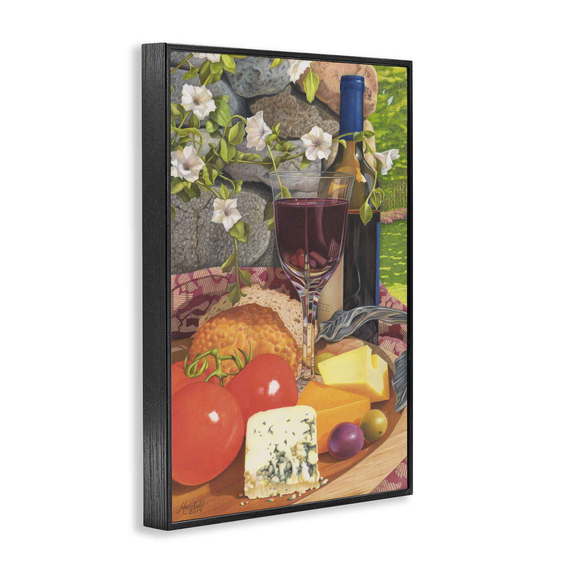 Stupell Industries Wine & Cheese Plate Food & Beverage Painting Black Framed Art Print Wall Art, 20 x 30