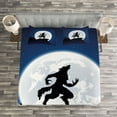 thumbnail image 3 of Ambesonne Wolf Quilted Bedspread Set 3 Pcs, Halloween Theme Design, Queen Size, Dark Blue Black White, 3 of 3
