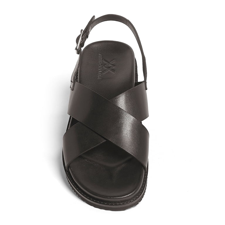 ANTHONY VEER LEATHER CANCUN BLACK CROSSROAD STRAP SANDALS SHOES MENS SIZE 11 Anthony Veer Mens Cancun Cross Strap Comfort Leather Sandal  main image 4
