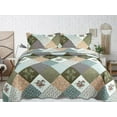 thumbnail image 2 of Marina Decoration Rich Printed Embossed Pinsonic Coverlet Bedspread Ultra Soft Bedding Summer Quilt Set with Shams, Modern Diagonal Floral Plaid Pattern, 2 of 8