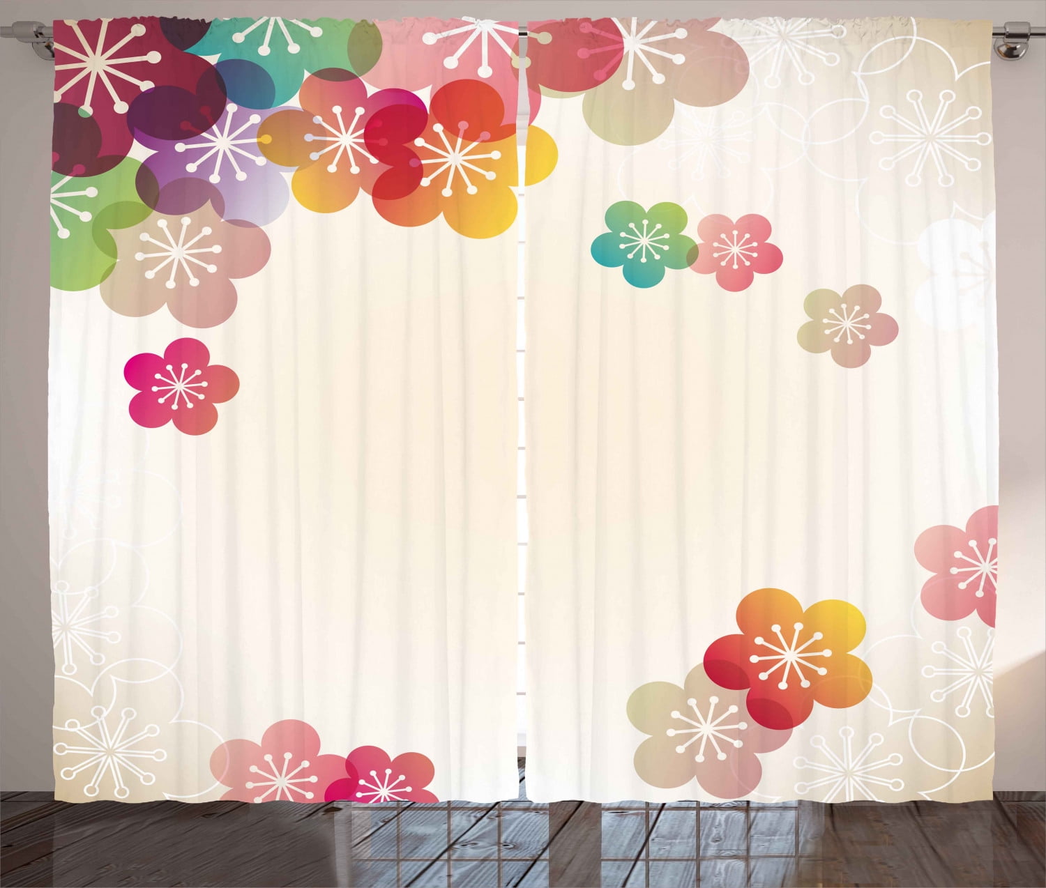 3D Trippy Curtain Flowers Wall Window Curtains Drapes for Living Room Home Decor 