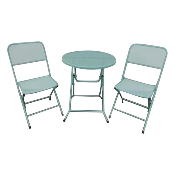Padova Bistro Set - 3 Piece Outdoor Patio Dining Set - Folding Table & 2 Chairs - Powder Coated Steel - Space Saving - Blue