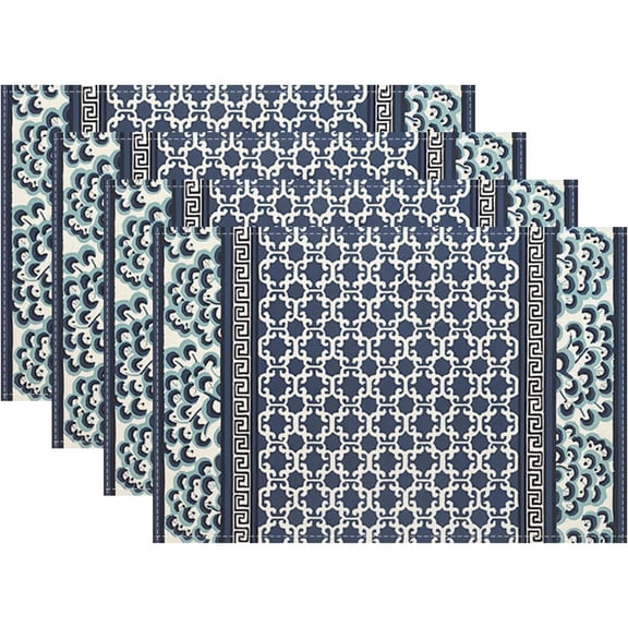 Navy Blue Placemats Set of 4 Chinoiserie Spring Vintage Flower Decor Place Mats 12x18 Inch Floral Summer Seasonal Decorative Linen Table Mats for Home Kitchen Dining Party Table Decoration