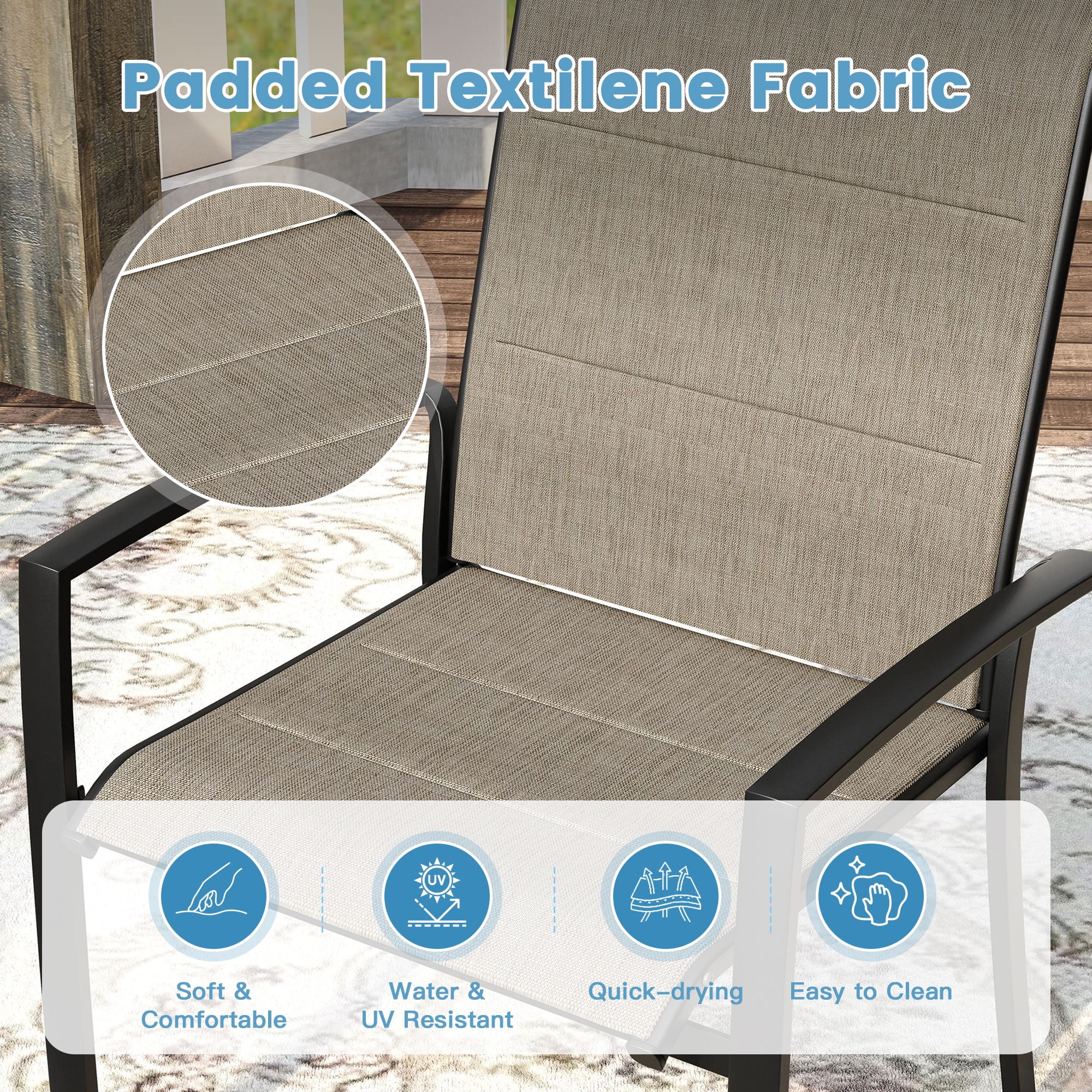 Vicllax Outdoor Patio Dining Chairs Stackable Padded Metal Frames with Textilene, Set of 6, Black