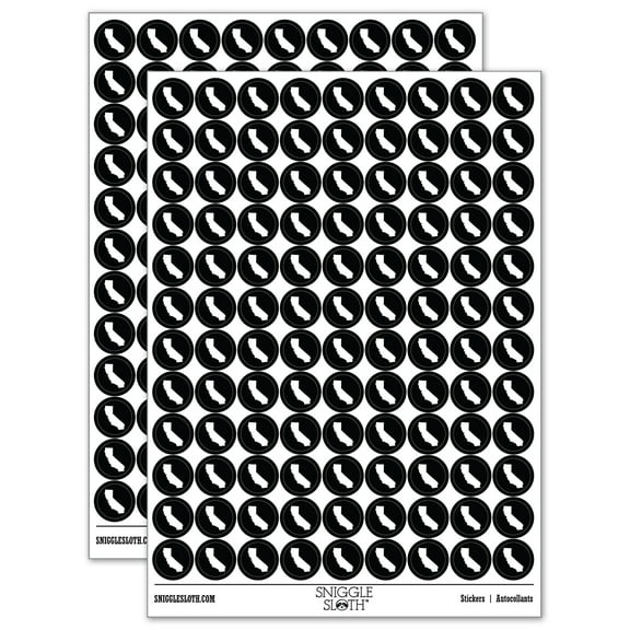 California State Silhouette 200 Round Stickers - Black - Gloss Finish - 0.50" Size