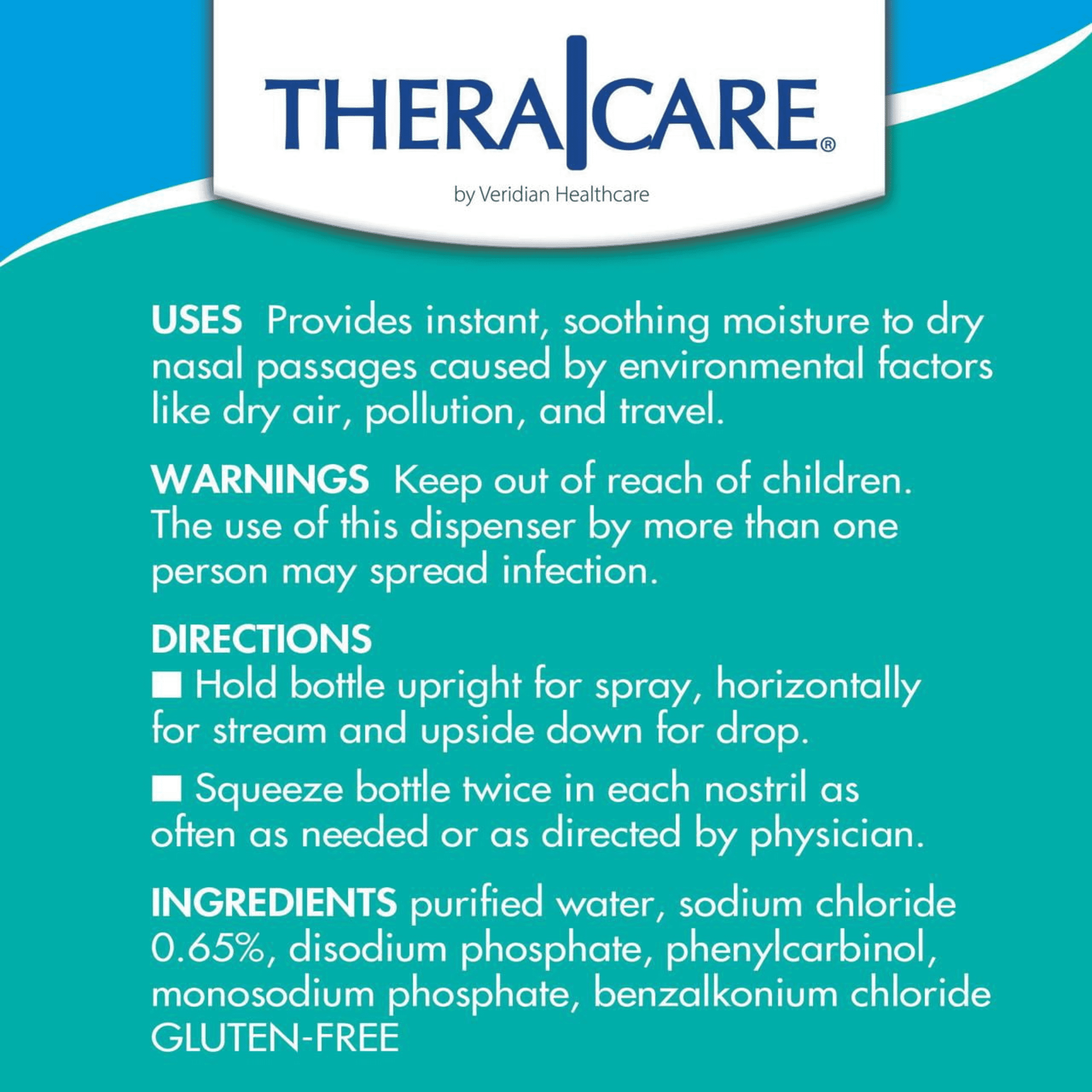 TheraCare Nasal Spray | Premium Saline | 1.5 fl oz | Non-Medicated Solution | Safe for Adults and Children | Allergy Relief
