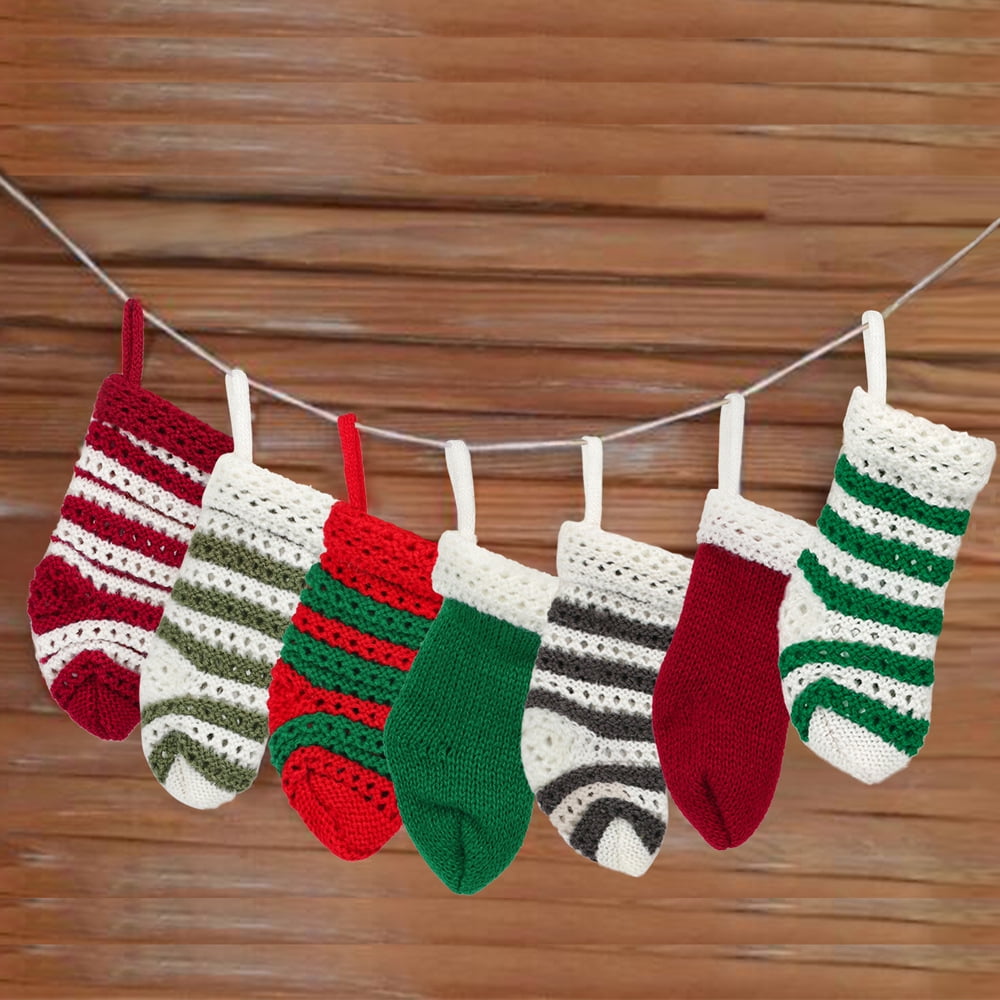 Dalrosia Mini Christmas Stockings Knit Stocking Small Baby Christmas Hanging Stocking Stripe Snowflake Pine Tree Xmas Tiny Stocking Set for Christmas Tree Gift Ornaments Decor