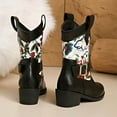 thumbnail image 5 of Pandaie Cowboy Cowgirl Boots Womens Leather Motorcycle Riding Western Booties Buckle Chunky Low Heel Mid Calf Boot White 9, 5 of 7