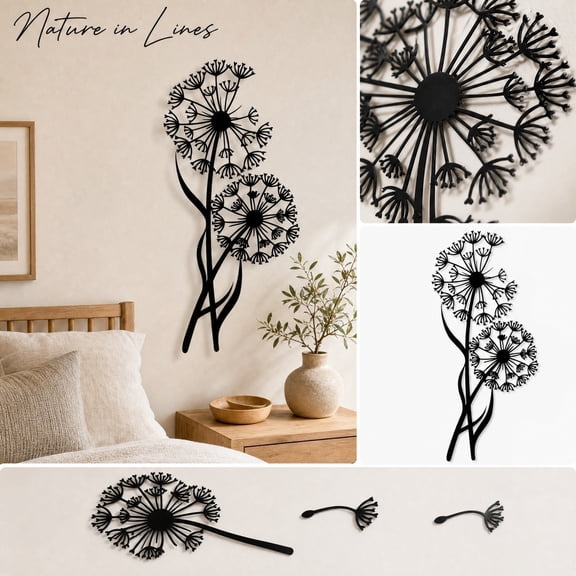 Home Wall Decor, Living Room Wall Decor Botanical Wall Art Dandelion Wall Art, Bedroom Wall Decor Hanging Wall Hanging, Black Art Wall Decor Metal Wall Decor, Artistic Precision