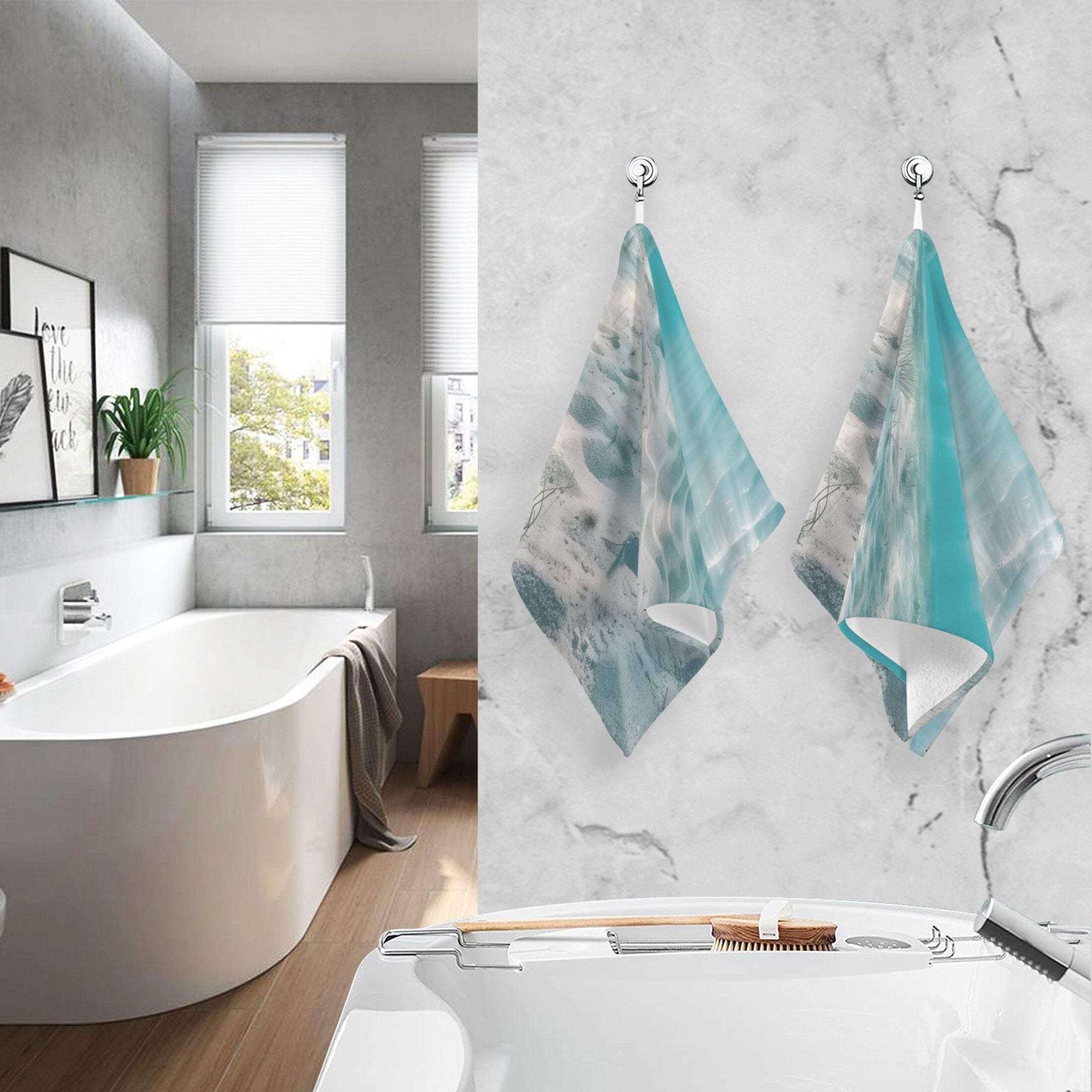 Serene Ocean Floor Hand Towel Set 2 Pcs Cotton Absorbent Soft Face Towels 400 GSM Bath Towels for Bathroom Kitchen Shower Hotel Decor 16"x28"