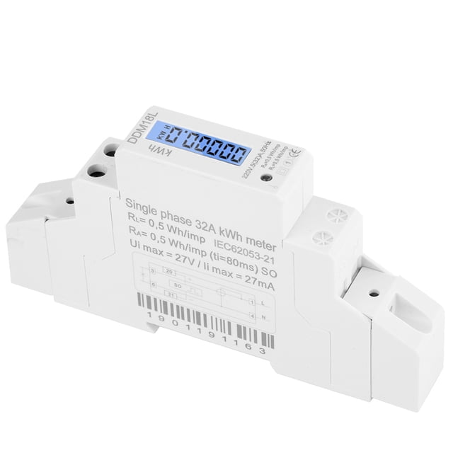 Medidor de consumo de energía y electricidad monofásico con riel DIN y pantalla digital LCD 1P