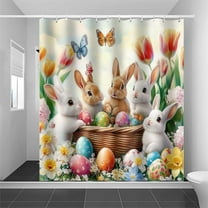 Tyidzon Colorful Easter Shower Curtain with Bunny and Easter Eggs, Shower Curtain for Bathroom, Spring Holiday Waterproof Fabric Bath Curtain for Home Decorations 71X71 Inch