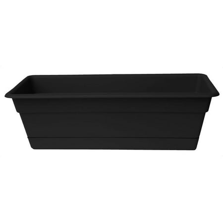 Dura Cotta 24 in. Black Plastic Window Box Planter with Tray Durable resin construction won t break in extreme temperatures Large window box planter includes drainage holes Window box planter is UV stabilized for use outdoors or indoors