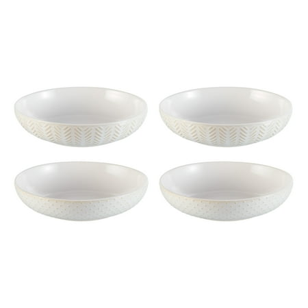Better Homes & Gardens Modern Farmhouse Round Dinner Bowl, Dot & Geometric Patterns, 4 Pack