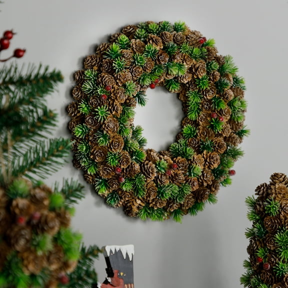 Northlight MIni Pinecone and Berries Frosted Christmas Wreath - 13" - Unlit