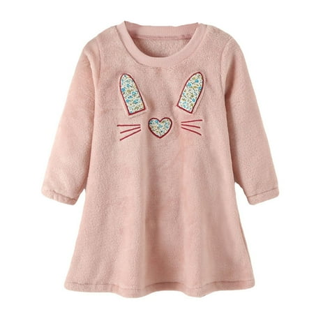 

Youmylove Toddler Girls Long Sleeve Leisure Princess Dress Cat Printed Fleece Warm For Autumn Cute Clothing