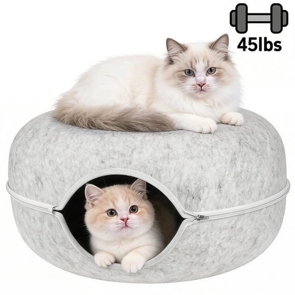 24" Cat Tunnel Bed – Felt Peekaboo Cave for Up to 45 lbs, Gray