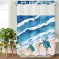 thumbnail image 3 of Blue Coastal No Hook Shower Curtain Waterproof, Bathroom Curtains with Snap in Liners and See Through Top Window, Sea Turtle Summer Beach Waves Nautical Hotel Style Bathtub Curtains Shower 60"Wx72"L, 3 of 8