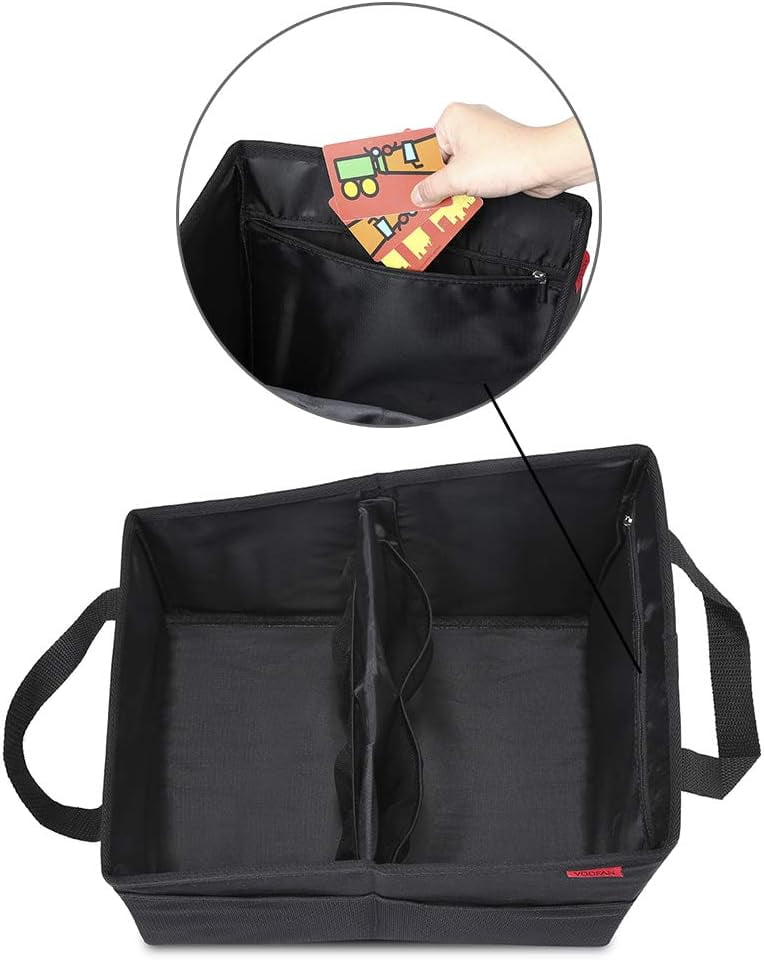 Car Organizer - Automotive Organizer for Front And Back Seat or Floor, Car Caddy Organizer with Divide, Handles and Multiple Mesh Pockets