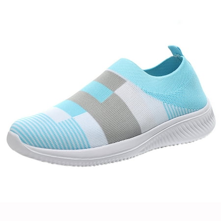 

Sehao Women Walking Breathable Mesh Casual Running Shoes Sneakers Slip On Sock Shoes Cloth Light blue 7 US (Wide Widths Available)