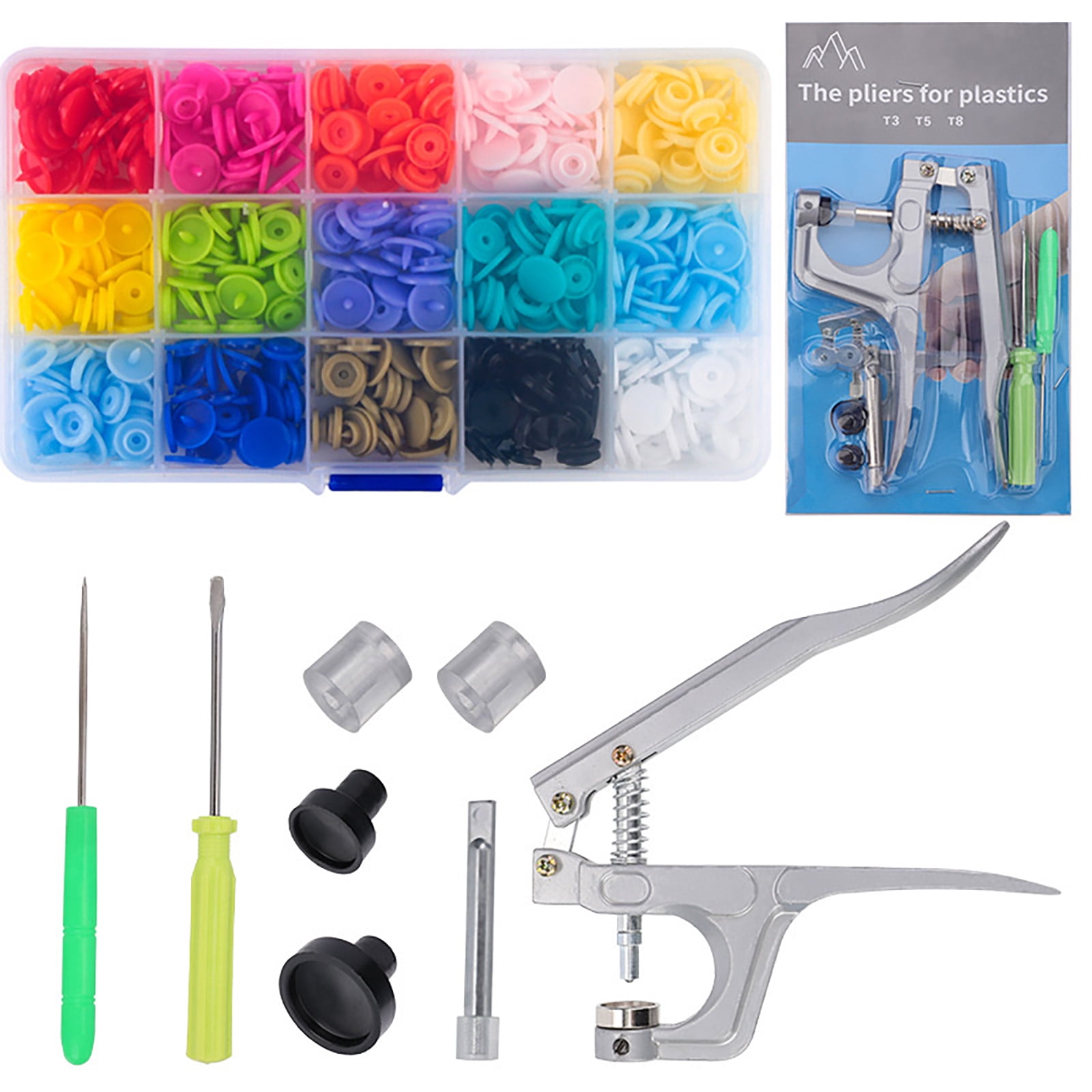 ARCADORA Snap Button Kit for Sewing Crafting 150 Sets T5 12mm Resin Snaps Pliers Included Easy to Use for Bibs Bags Folders Light Fabric