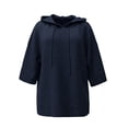 thumbnail image 6 of Pullover Sweaters for Women Hooded Side Slit Ribbed 3/4 Batwing Sleeve Sweaters Comfy Ribbed Knitted Drawstring Sweatshirts Trendy Sweatshirts Daily Office Work Travel Outfits, Navy 5XL, 6 of 6