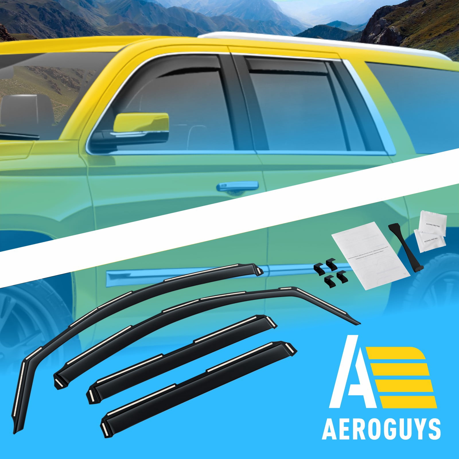 AEROGUYS In-Channel Window Deflectors Extra Durable Window Visors Rain Guards Compatible with Cadillac Escalade 2015-2020, Sun Visors, Wind Vent Visors, Car Accessories - 4pcs. AG0203