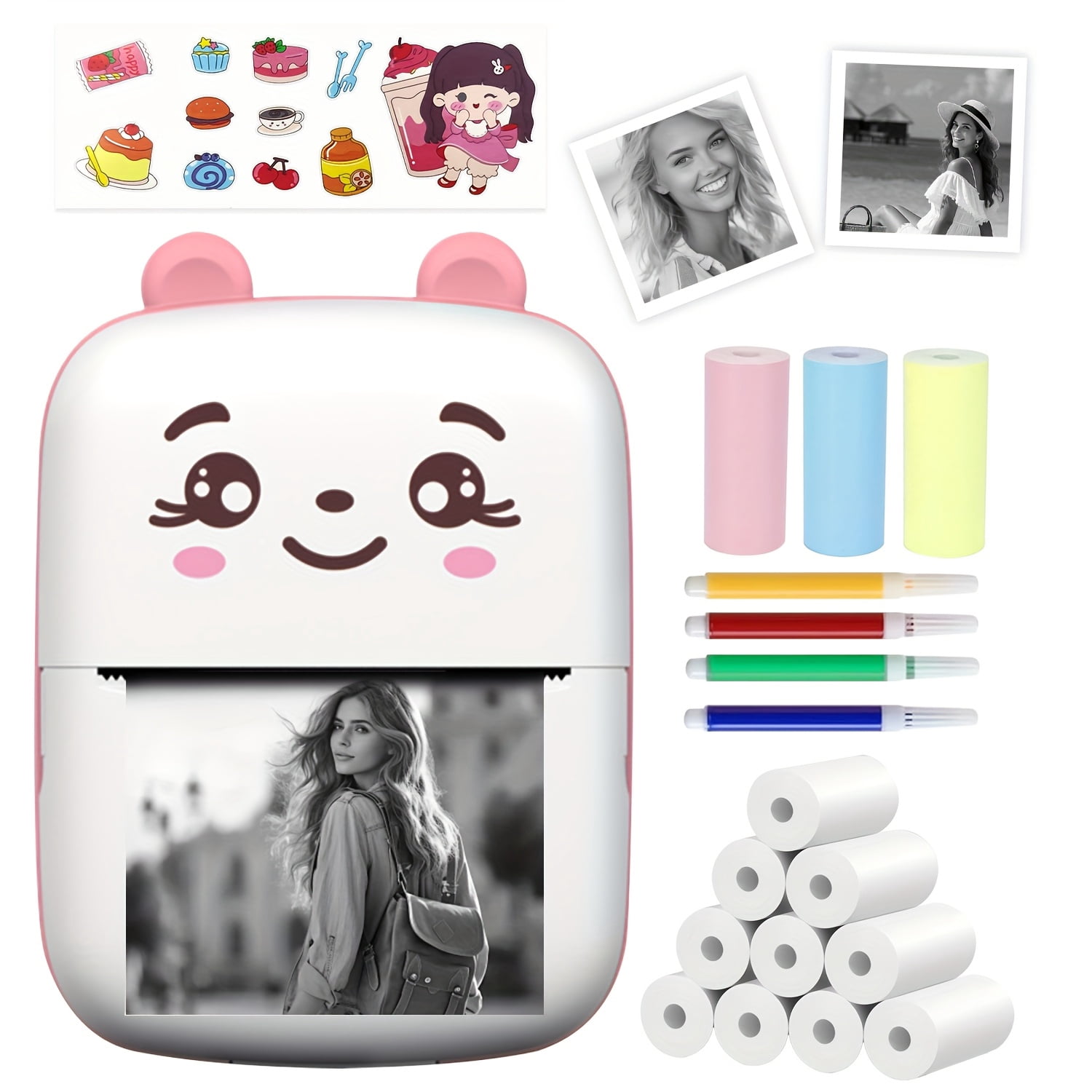 Thermal Mini Printer, Portable Inkless Sticker Maker, Printer for Phone, Wireless Label Printer with Tape, Free Cut Small Pocket Printer for Notes &, Compatible for IOS & for Android(Pink/Blue)
