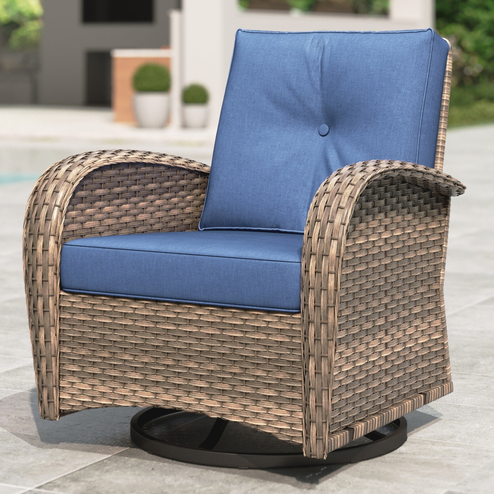 Summit Living Outdoor Patio Swivel Glider Rocking Chair Set of 2, All Weather Wicker Outdoor Conversation Furniture Set, 2-Piece Outdoor Sofa, Navy Blue
