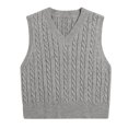 thumbnail image 4 of WNEGSTG Ladies' Solid Color Knit Vest V Neck Vest Sweater Sleeveless Pullover Gray, 4 of 5