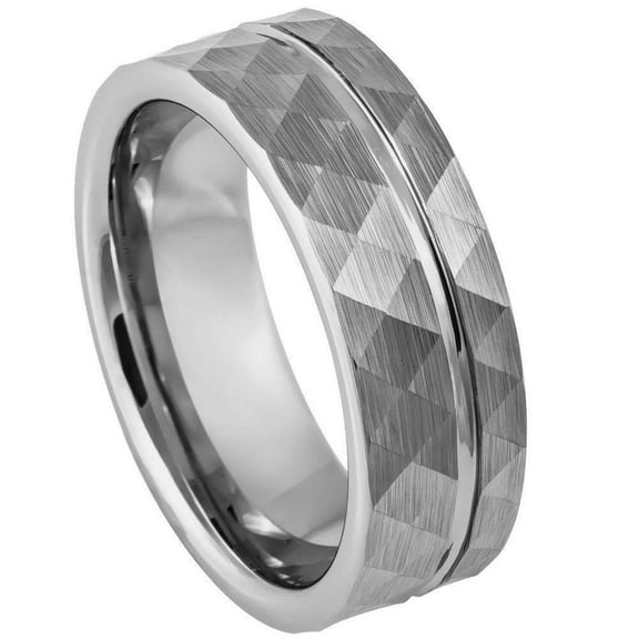 Tungsten Rings for Men Wedding Bands for Him Womens Wedding Bands for Her 6mm Faceted Diamond Cut Brushed Groove Line