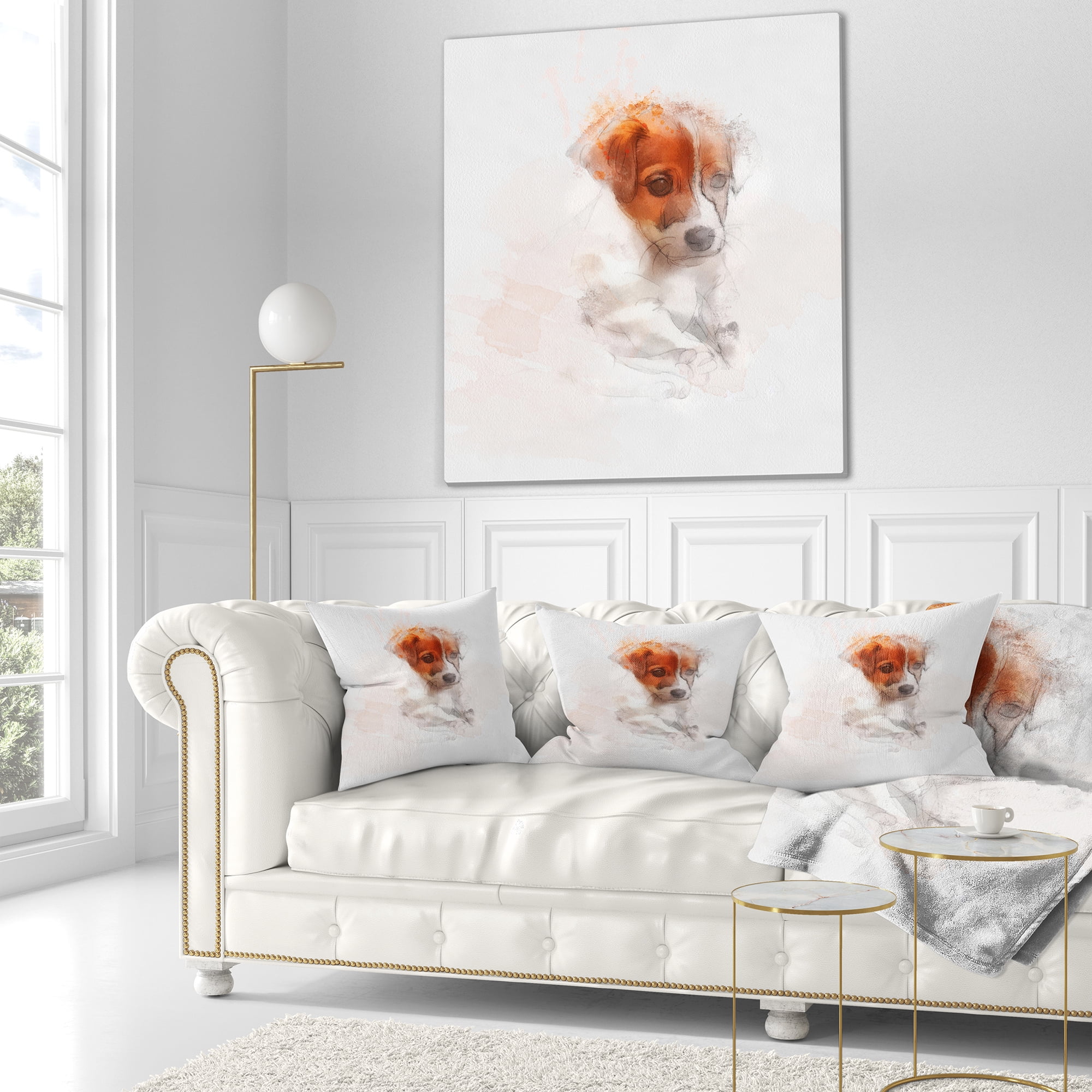 Designart Brown Puppy Dog Watercolor - Animal Throw Pillow - 18x18