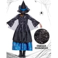 thumbnail image 4 of Girls Witch Halloween Costume, Spiderweb Dress with Hat 3-10Years, 4 of 5