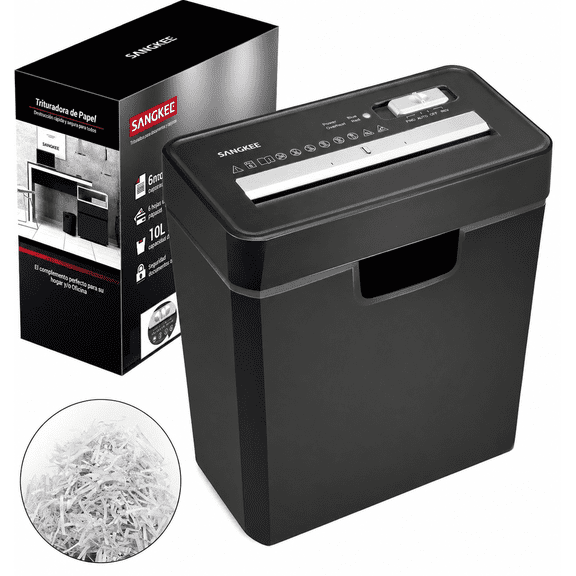 Trituradora de Papel SANGKEE, Corte Transversal, 6 Hojas, 10 L, P-2, para Hogar y Oficina