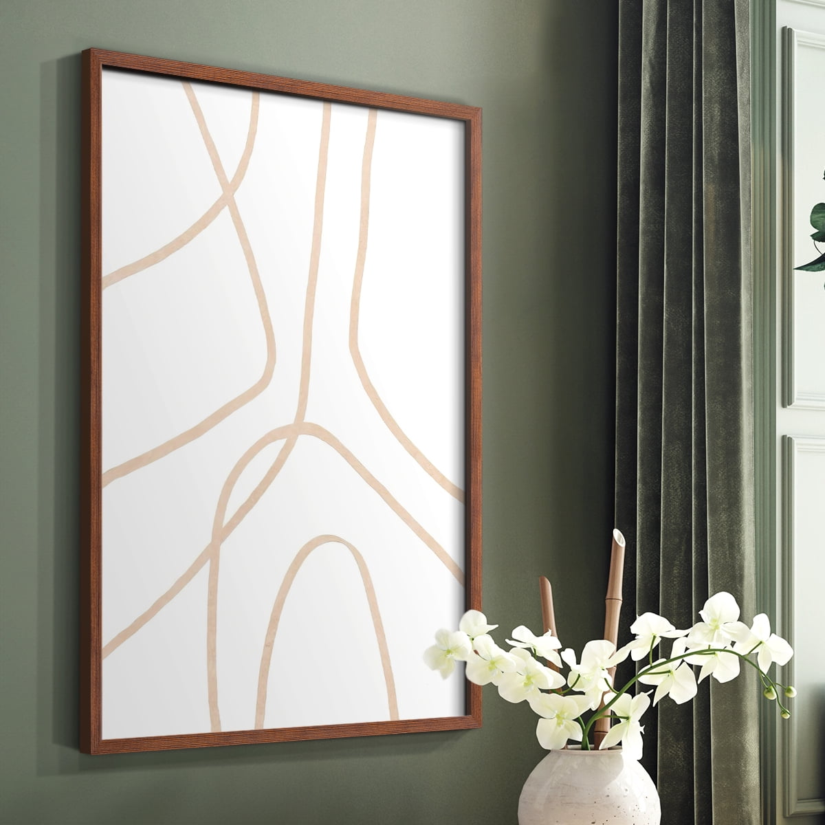 Clean Contour IV Framed Print in Brown Solid Wood Framed Print No Nail Hanging