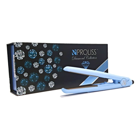 Proliss Diamond Tourmaline 3/4" Plates Mini Travel Hair Straightener Flat Iron - Use For Travel or On Your Shorter Strands and Roots To Quickly Smooth The Hair (Ice Blue)