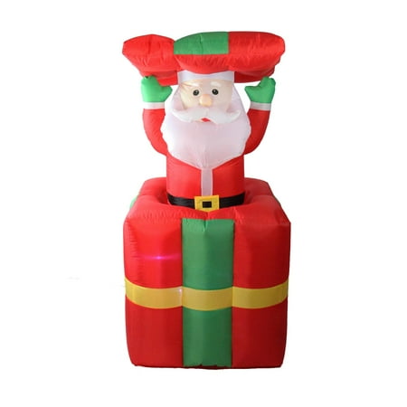 5' Lighted Inflatable Pop Up Santa Claus in Gift Box Christmas Outdoor Decoration