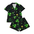 thumbnail image 4 of Levmjia Women Pajama Set Lapel Short Sleeve St. Patrick's Print Button Down Blouse Shorts Polyester Sleepwear Home Comfortable and Breathable 2 Piece Outfit Summer, 4 of 6