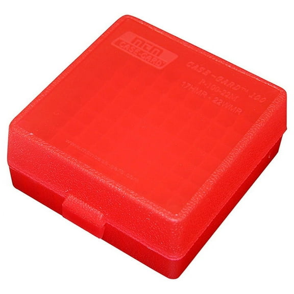 MTM Flip Top Ammo Box 22 Magnum, 17 HMR 100-Round Plastic Clear Red