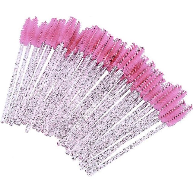 100 pinceles desechables de cristal para ojos, varitas de rímel con pincel rosa, rímel para pestañas